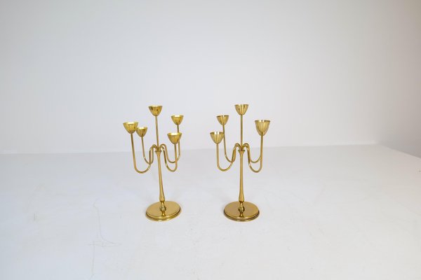 Mid-Century Brass Candelabras by Gunnar Ander for Ystad Metall, Sweden, 1960s, Set of 2-UYK-1287393