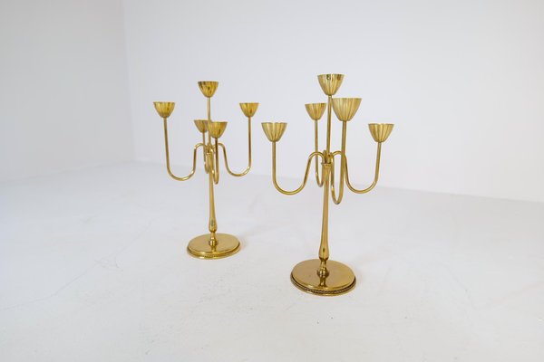 Mid-Century Brass Candelabras by Gunnar Ander for Ystad Metall, Sweden, 1960s, Set of 2-UYK-1287393