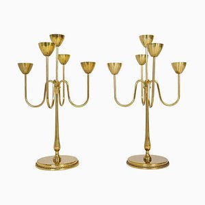 Mid-Century Brass Candelabras by Gunnar Ander for Ystad Metall, Sweden, 1960s, Set of 2-UYK-1287393