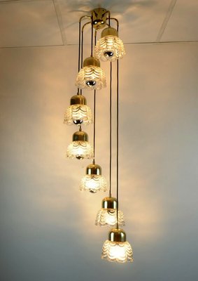 Mid-Century Brass Cascade Chandelier with Petal Shaped Glass Shades, 1960s-FH-655183