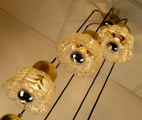 Mid-Century Brass Cascade Chandelier with Petal Shaped Glass Shades, 1960s-FH-655183