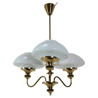 Mid-Century Brass Chandelier from Jablonec Glassworks, Czechoslovakia, 1970s-TZ-1185422