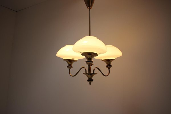 Mid-Century Brass Chandelier from Jablonec Glassworks, Czechoslovakia, 1970s-TZ-1185422