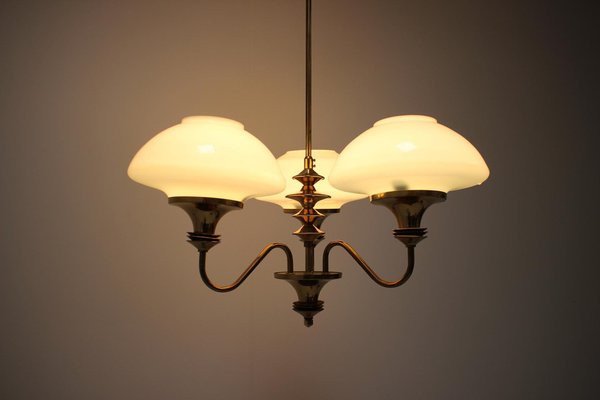 Mid-Century Brass Chandelier from Jablonec Glassworks, Czechoslovakia, 1970s-TZ-1185422