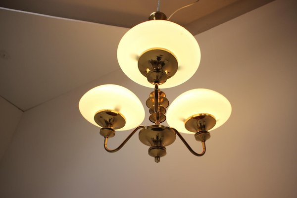 Mid-Century Brass Chandelier from Jablonec Glassworks, Czechoslovakia, 1970s-TZ-1185422