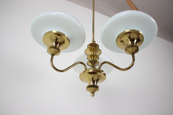 Mid-Century Brass Chandelier from Jablonec Glassworks, Czechoslovakia, 1970s-TZ-1185422