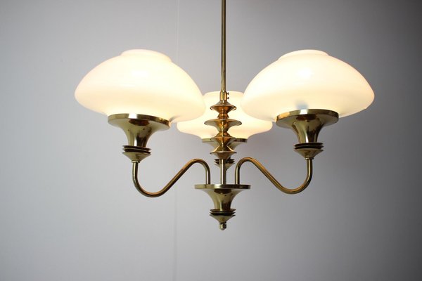 Mid-Century Brass Chandelier from Jablonec Glassworks, Czechoslovakia, 1970s-TZ-1185422