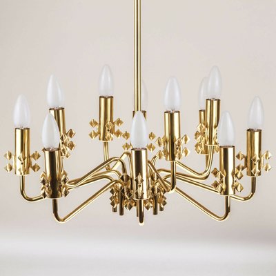 Mid-Century Brass Chandelier with 12 Lights, 1960s-QBR-1005475