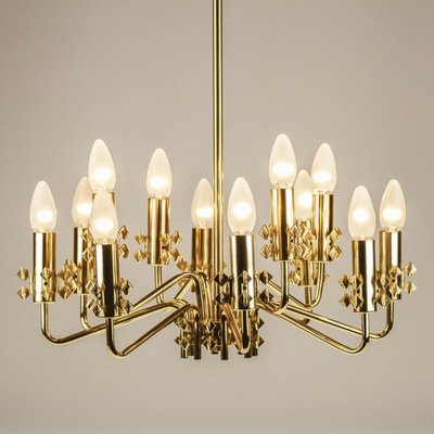 Mid-Century Brass Chandelier with 12 Lights, 1960s-QBR-1005475