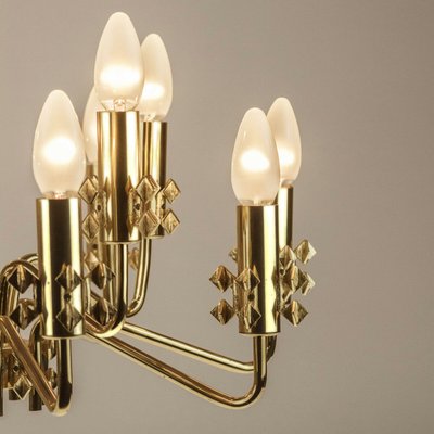 Mid-Century Brass Chandelier with 12 Lights, 1960s-QBR-1005475