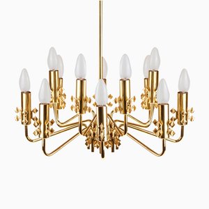 Mid-Century Brass Chandelier with 12 Lights, 1960s-QBR-1005475