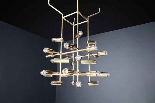 Mid-Century Brass Chandelier with 28 Lights, Switzerland, 1960s-TRW-1743218