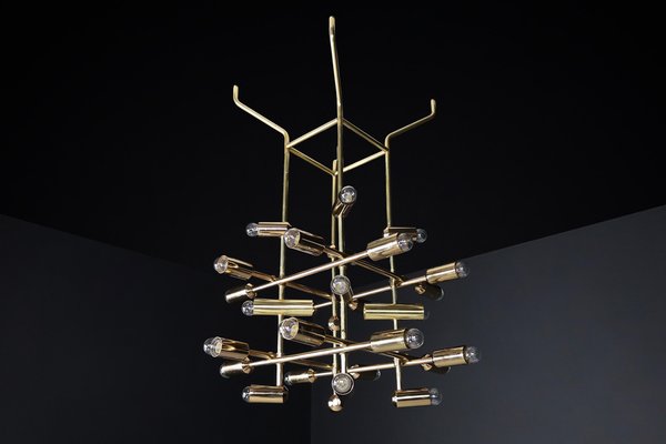 Mid-Century Brass Chandelier with 28 Lights, Switzerland, 1960s-TRW-1743218