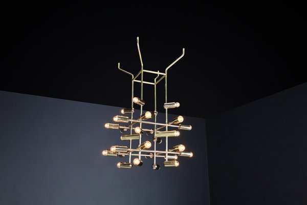 Mid-Century Brass Chandelier with 28 Lights, Switzerland, 1960s-TRW-1743218