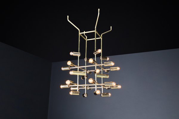 Mid-Century Brass Chandelier with 28 Lights, Switzerland, 1960s-TRW-1743218