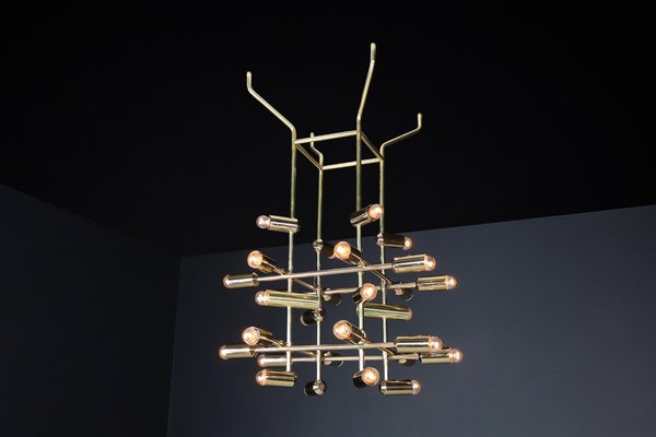 Mid-Century Brass Chandelier with 28 Lights, Switzerland, 1960s-TRW-1743218