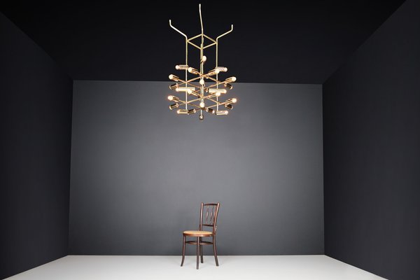 Mid-Century Brass Chandelier with 28 Lights, Switzerland, 1960s-TRW-1743218