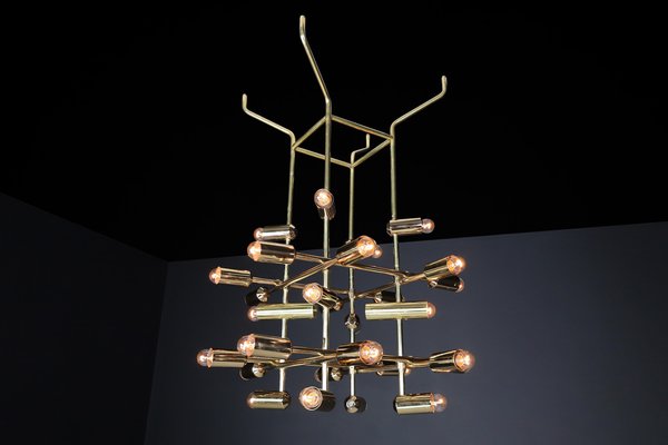 Mid-Century Brass Chandelier with 28 Lights, Switzerland, 1960s-TRW-1743218