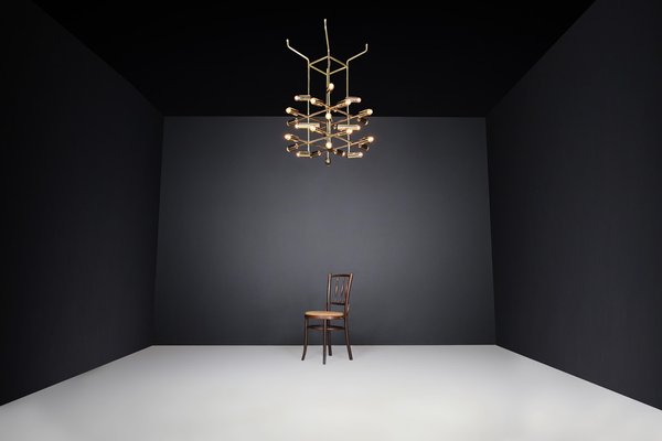 Mid-Century Brass Chandelier with 28 Lights, Switzerland, 1960s-TRW-1743218