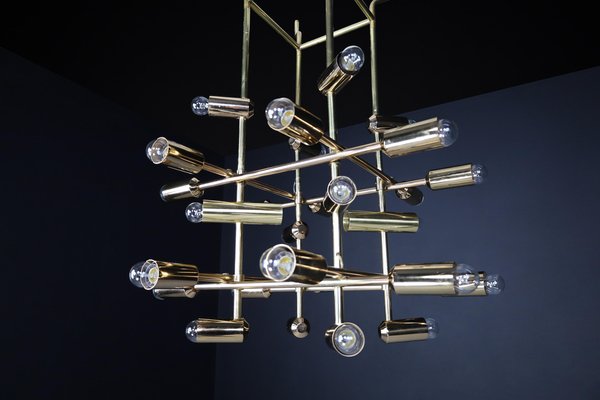 Mid-Century Brass Chandelier with 28 Lights, Switzerland, 1960s-TRW-1743218