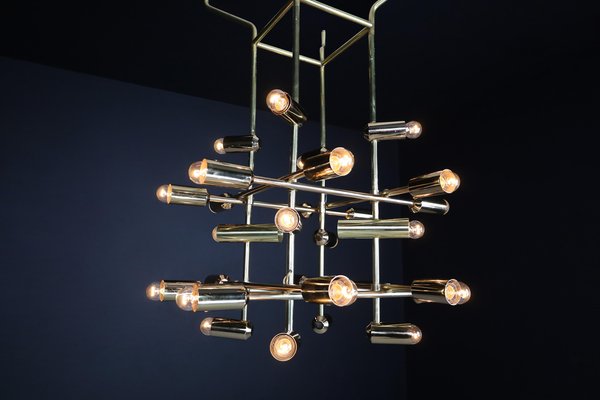 Mid-Century Brass Chandelier with 28 Lights, Switzerland, 1960s-TRW-1743218