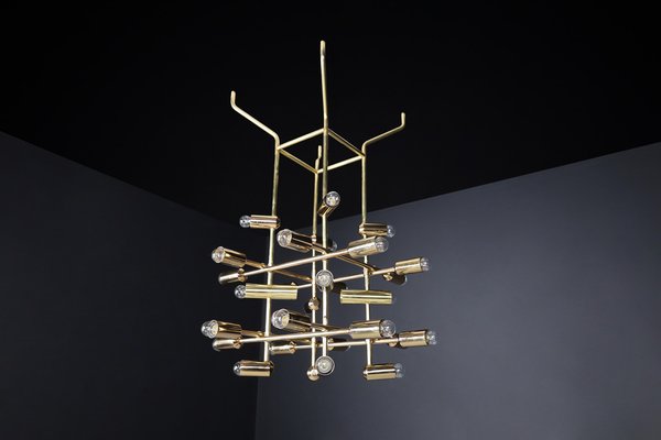 Mid-Century Brass Chandelier with 28 Lights, Switzerland, 1960s-TRW-1743218