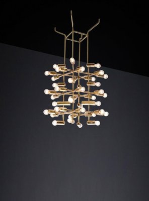 Mid-Century Brass Chandelier with 40 Lights, Switzerland, 1960s-TRW-1743220