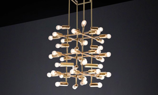 Mid-Century Brass Chandelier with 40 Lights, Switzerland, 1960s-TRW-1743220