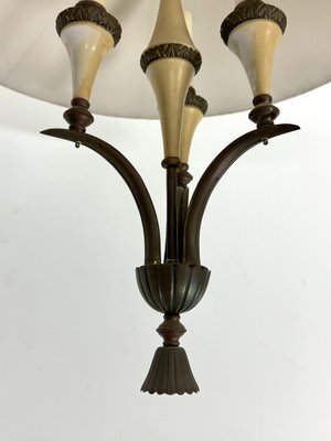 Mid-Century Brass Chandelier with Fabric Lampshade, 1950s-OT-1767825