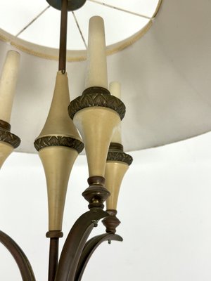 Mid-Century Brass Chandelier with Fabric Lampshade, 1950s-OT-1767825