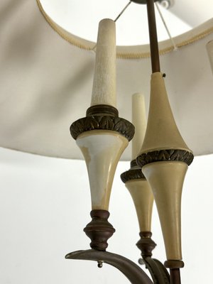 Mid-Century Brass Chandelier with Fabric Lampshade, 1950s-OT-1767825