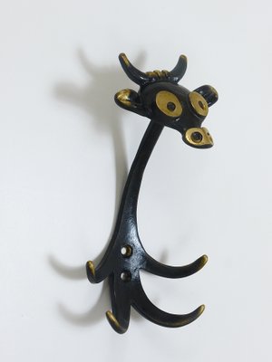 Mid-Century Brass Cow Wall Hook by Walter Bosse for Herta Baller, Austria, 1950s-MWV-1700809