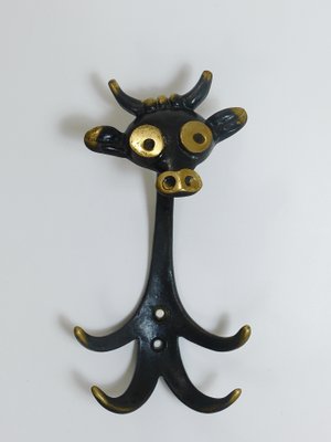 Mid-Century Brass Cow Wall Hook by Walter Bosse for Herta Baller, Austria, 1950s-MWV-1700809