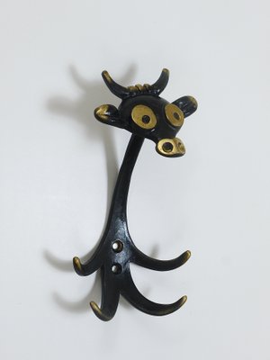 Mid-Century Brass Cow Wall Hook by Walter Bosse for Herta Baller, Austria, 1950s-MWV-1700809