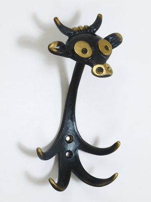 Mid-Century Brass Cow Wall Hook by Walter Bosse for Herta Baller, Austria, 1950s-MWV-1700809