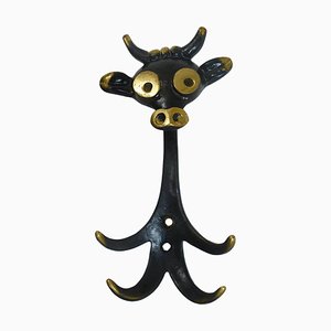 Mid-Century Brass Cow Wall Hook by Walter Bosse for Herta Baller, Austria, 1950s-MWV-1700809