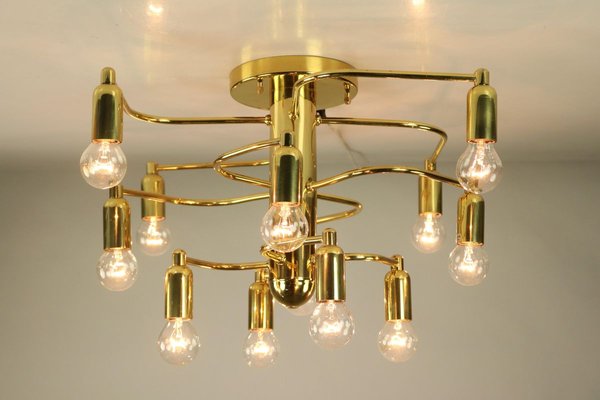 Mid-Century Brass Flush Mount Ceiling Lamp from Leola-FUP-693362