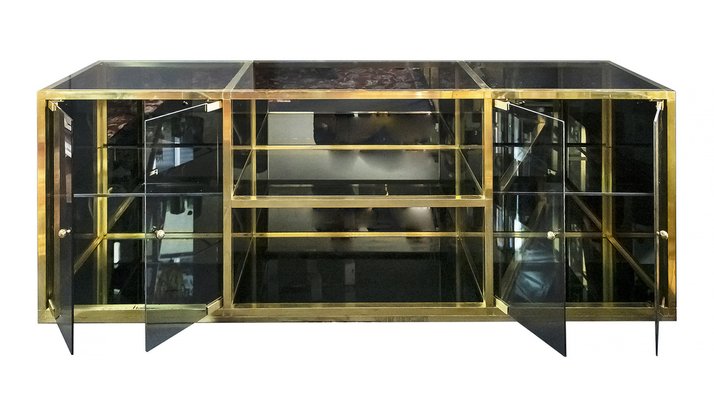 Mid-Century Brass & Glass Sideboard, 1970s-ZVH-1368480