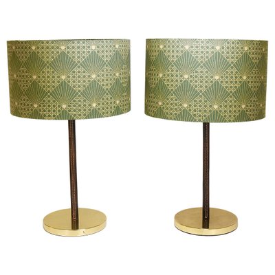 Mid-Century Brass & Leather Table Lamps attributed to J. T. Kalmar for Kalmar, Austria, 1960s, Set of 2-MWV-1717895