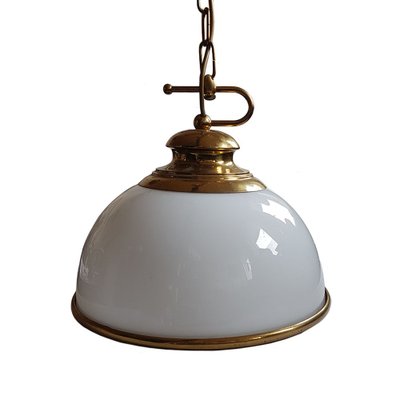 Mid-Century Brass & Milk Glass Pendant Lamp-NUX-895675