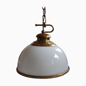 Mid-Century Brass & Milk Glass Pendant Lamp-NUX-895675