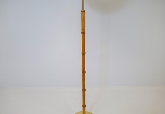 Mid-Century Brass & Oak Floor Lamp from Falkenbergs Belysning, Sweden, 1960s-UYK-1229957