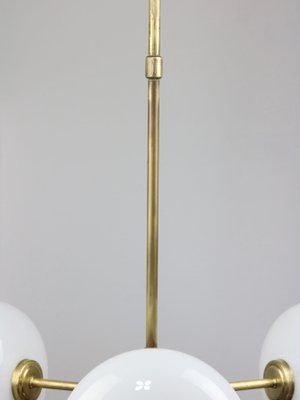 Mid-Century Brass Opaline Glass Chandelier-HGJ-1080209