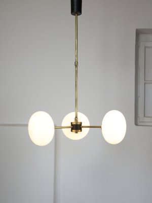 Mid-Century Brass Opaline Glass Chandelier-HGJ-1080209