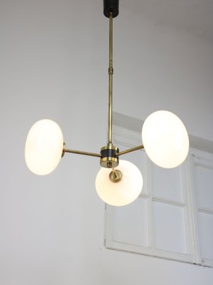 Mid-Century Brass Opaline Glass Chandelier-HGJ-1080209