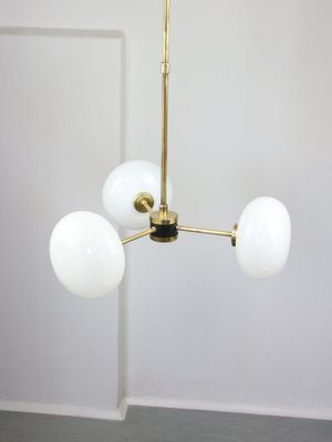 Mid-Century Brass Opaline Glass Chandelier-HGJ-1080209