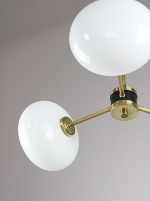 Mid-Century Brass Opaline Glass Chandelier-HGJ-1080209