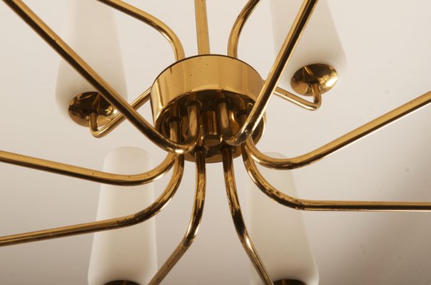 Mid-Century Brass & Opaline Glass Chandelier by Rupert Nikoll, 1950s-AX-1704799