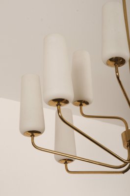 Mid-Century Brass & Opaline Glass Chandelier by Rupert Nikoll, 1950s-AX-1704799