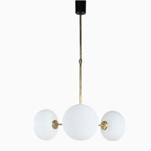 Mid-Century Brass Opaline Glass Chandelier-HGJ-1080209